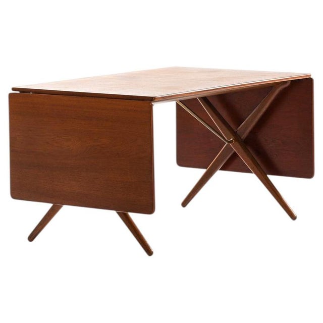 Wood Dining Table Model AT-309 in Brass, Oak and Teak by Hans Wegner, 1950s For Sale - Image 7 of 7
