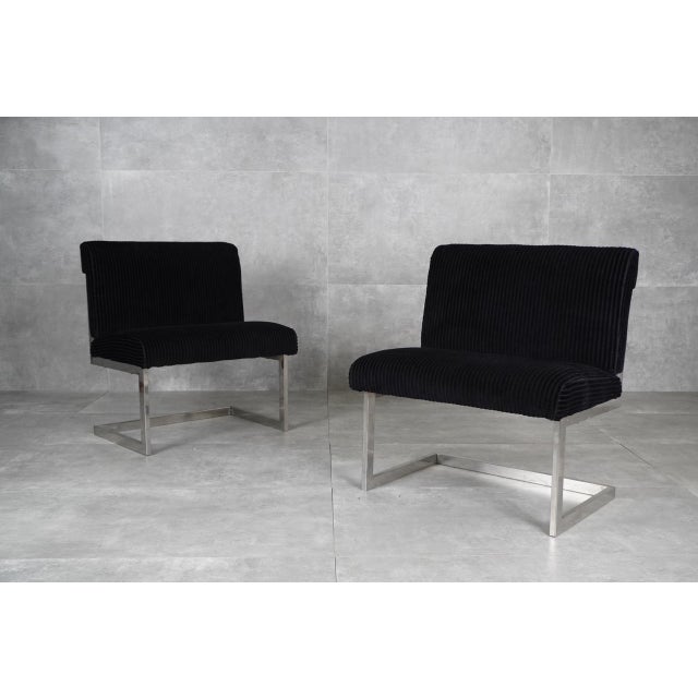 Postmodern Chrome and Black Corduroy Cantilever Lounge Chairs, 1970s, Set of 2 For Sale - Image 12 of 12
