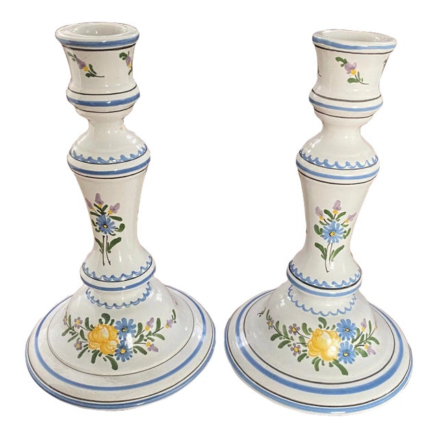 Pair of Late 20th Century Country French Hand Painted Candlesticks For Sale