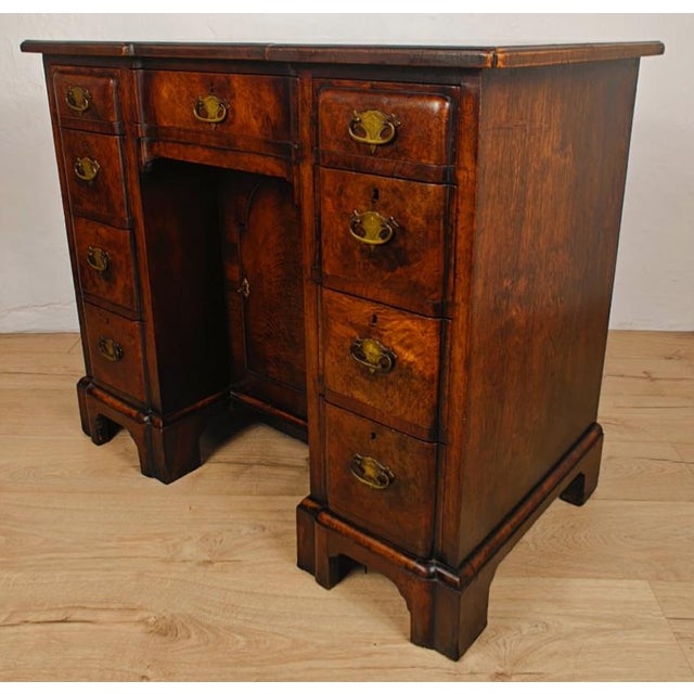 18th Century Style Walnut Knee Hole Writing Desk with Key and Lock, 1930 For Sale - Image 4 of 18