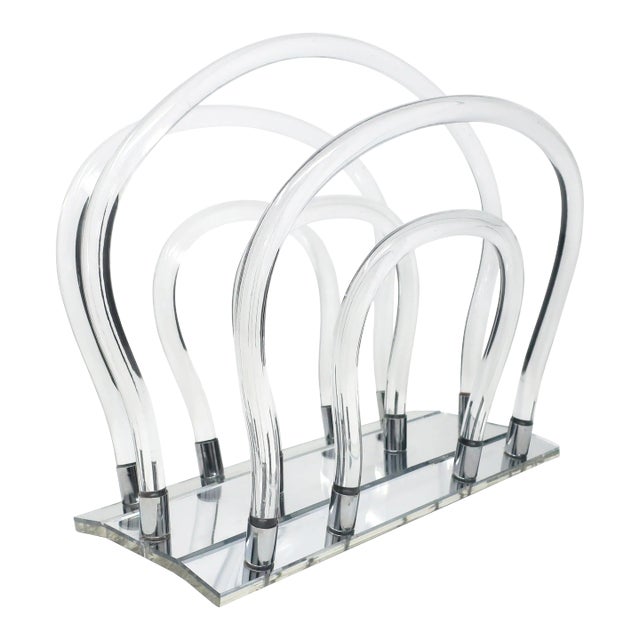 Vintage 1960s Lucite & Chrome Magazine Rack by Dorothy Thorpe For Sale