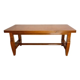 French Extendable Dining Table with Diamond Pattern Top in Cherrywood and Brass, 1960s For Sale