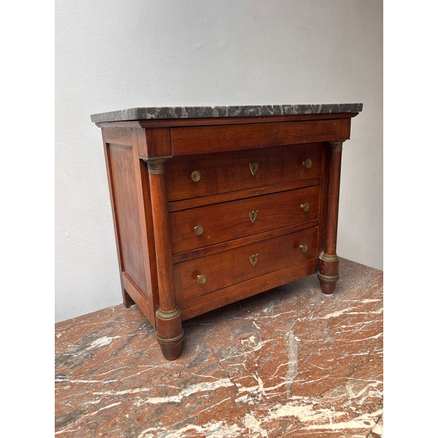 Miniature French Empire Mahogany Marble Top Commode. Turned Columns with brass caps , original brass knobs and key hole...