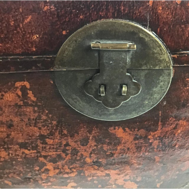 Brown Chinese Antique Leather Trunk For Sale - Image 8 of 13