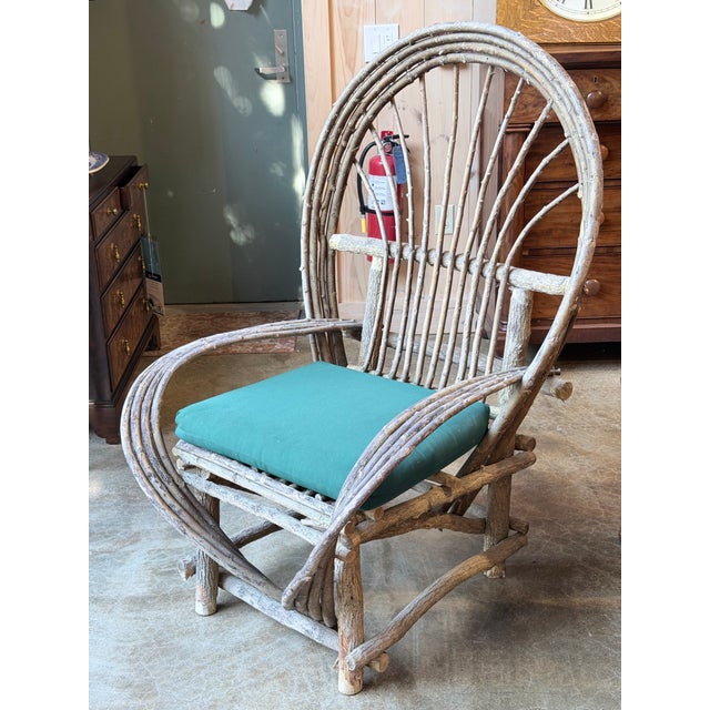 Rustic Vintage Rustic Bentwood Twig Hoop Back Armchair With Green Cushion For Sale - Image 3 of 9
