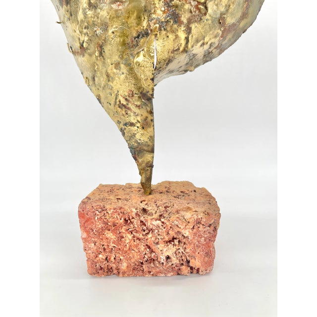 Mid-Century Modern 1970s Brutalist Metal Phoenix Bird Sculpture on Natural Stone For Sale - Image 3 of 12