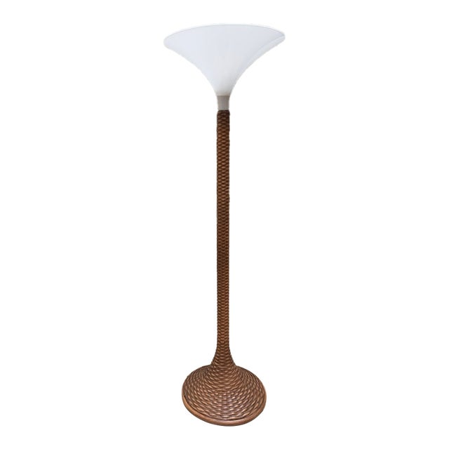 Wicker Floor Lamp French Mid Century Modern For Sale