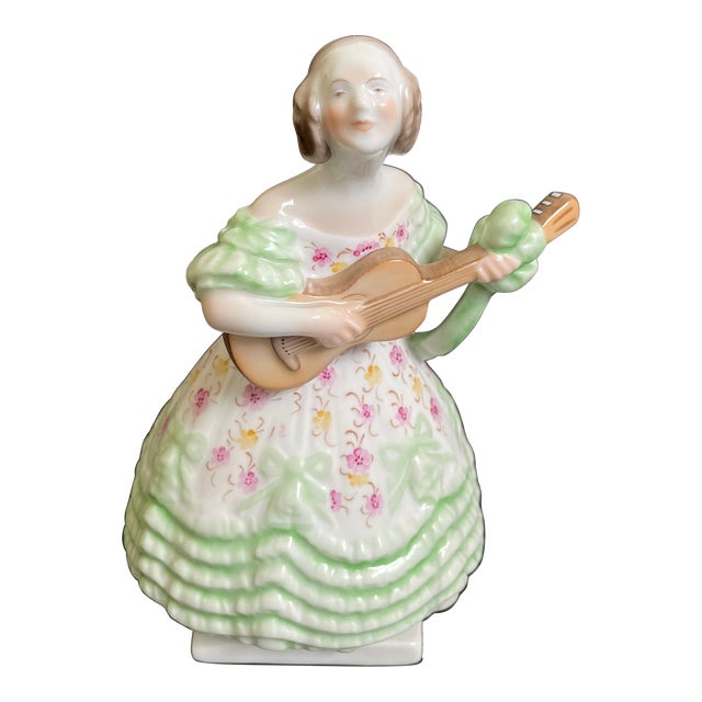 1964 Herend Hungary Porcelain Woman Playing Guitar Figurine For Sale