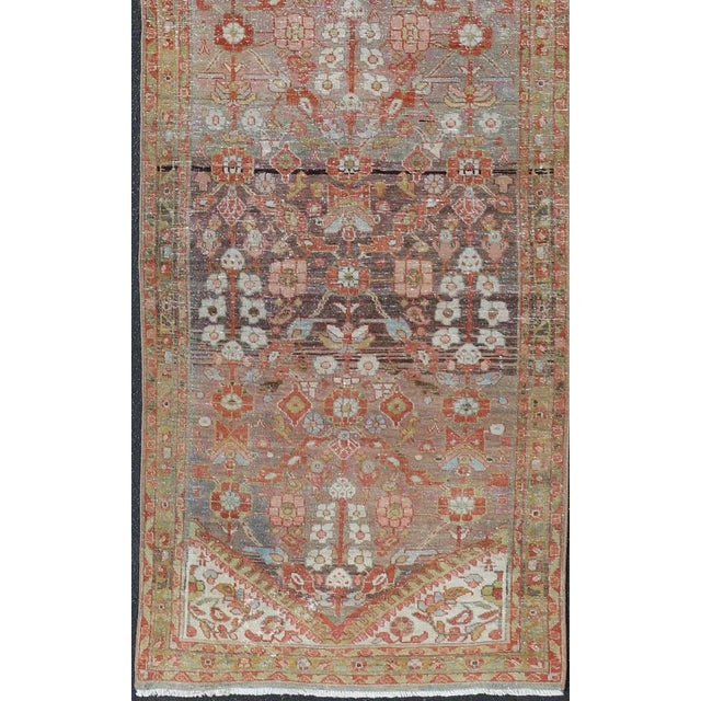 Persian Vintage Persian Distressed Floral Mahal Runner in Red, Orange, Blue and Green For Sale - Image 3 of 12
