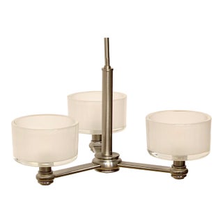 Brushed Nickel Modern 3 Light Chandelier | Sloped Ceiling For Sale