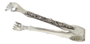 Antique Solid Sterling Silver Ice Tongs With Hearts Winged Angels