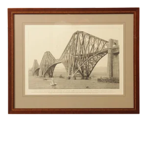 Antique 1890s English Engraving, Price of Wales Opening of Bridge from Edinburg to Perth