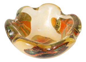 Vintage Murano Glass Patchwork Bowl by Avem Gold Aventurine, Orange, Red Green 1950's