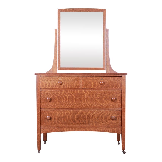 Antique Tiger Oak Dresser With Swing Mirror, Circa 1900 Chairish