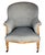 A Charming Vintage Restoration Hardware Deconstructed Chair in Medium Gray Linen Upholstery on a distressed walnut frame,...