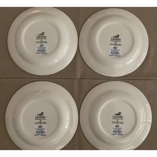 Elegant vintage Legend British Heritage “Belmont” salad plates featuring a classic green toile pattern on fine...