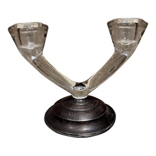Wm. Rogers Mid-Century Modern Sterling Silver & Glass Candelabra, Usa For Sale