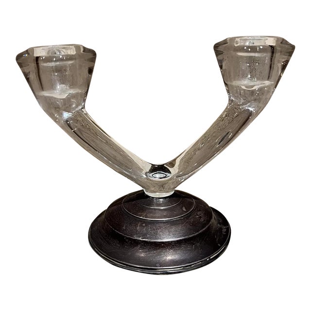 Wm. Rogers Mid-Century Modern Sterling Silver & Glass Candelabra, Usa For Sale