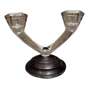 Wm. Rogers Mid-Century Modern Sterling Silver & Glass Candelabra, Usa