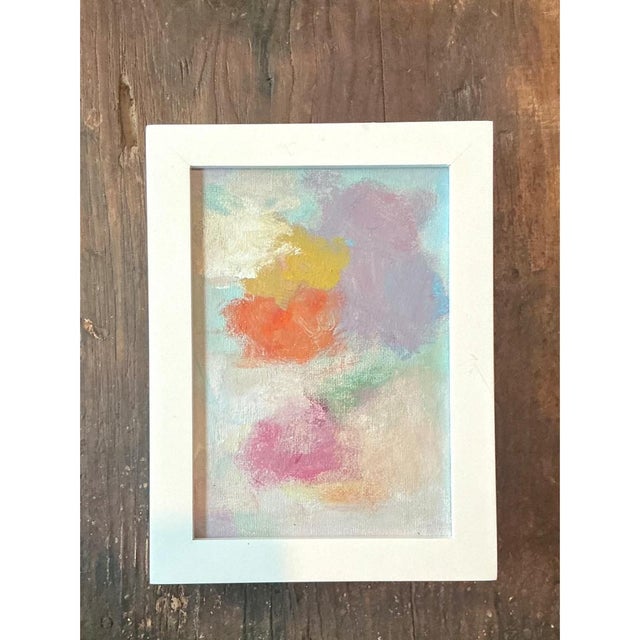 Vintage Abstract Expressionist Style Painting On Board brings a compact, energetic burst of color to a collection of 20th-...
