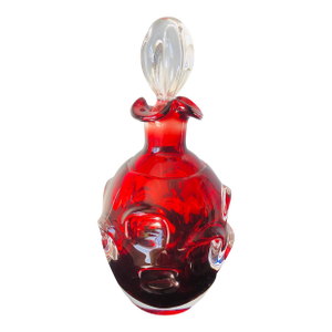 Mid 20th Century Mid-Century Murano-Style Hand-Blown Red Art Glass Decanter With Clear Stopper