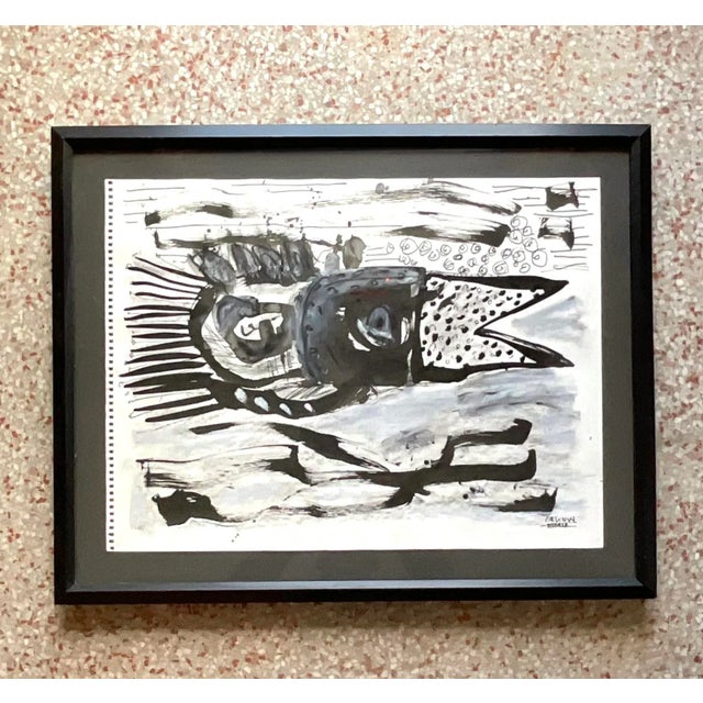 Wood Vintage Boho Original Watercolor on Paper Signed John Van Orsouw 2009 For Sale - Image 7 of 7