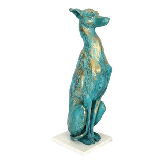 Dog Sculpture Greyhound Italy Porcelain Marble Base For Sale
