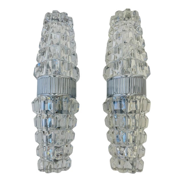French 1970s Space Age Othr Crystal Mid Century Wall Lights - A Pair For Sale