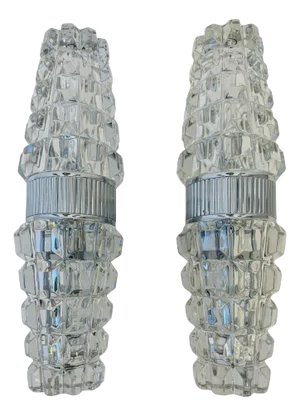 French 1970s Space Age Othr Crystal Mid Century Wall Lights - A Pair