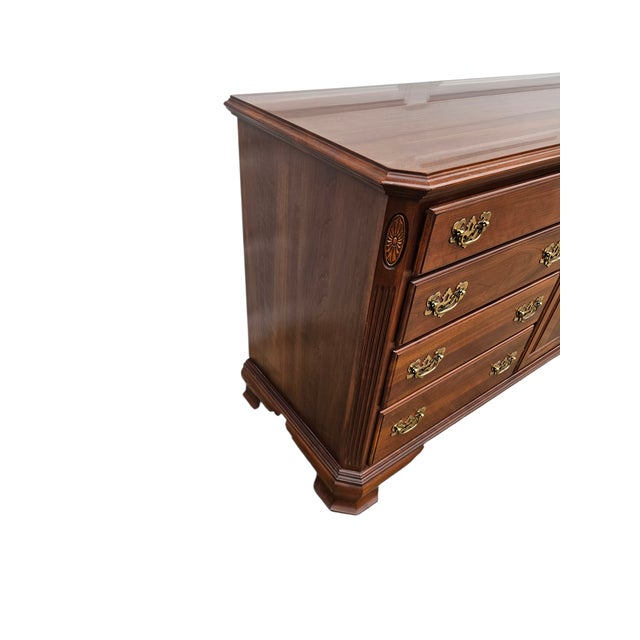 Wood 1990s Ethan Allen Georgian Court Dresser Chest of Drawers Cherry Chippendale Sideboard For Sale - Image 7 of 17