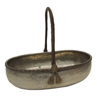 Medium Hand-Hammered Silver and Brass Indian Metal Decorative Basket For Sale