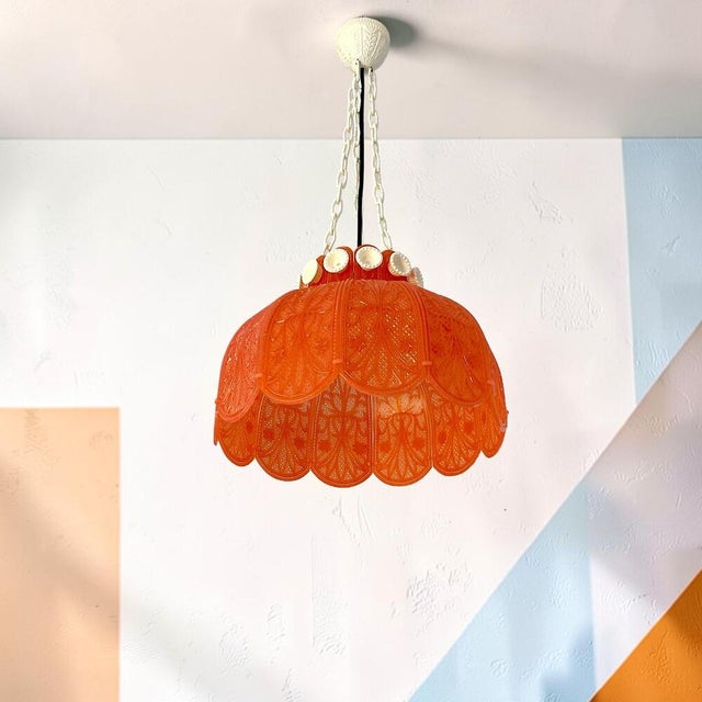 Plastic Farmhouse Red Acrylic Lace Effect Hanging Light Chandelier, Ukraine, 1970s For Sale - Image 7 of 18
