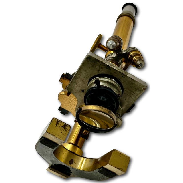 Antique Fine Quality Fancy Model Solid Brass Doctors Microscope by Bausch & Lomb Optical Co. New York - Circa 1898 For Sale - Image 16 of 18