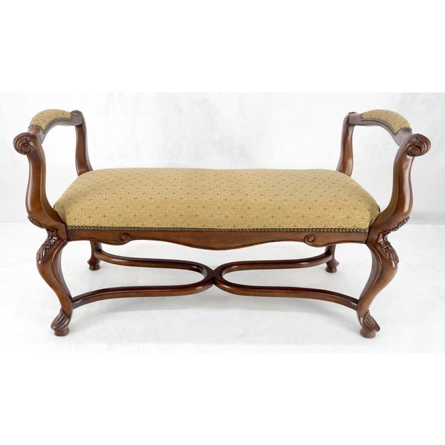 Queen Anne Carved Cherry Queen Ann Style Decorative Window Bench With Arms For Sale - Image 3 of 9