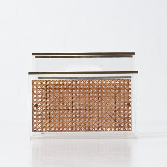 Acrylic Glass and Rattan Magazine Stand, 1970s For Sale - Image 13 of 18