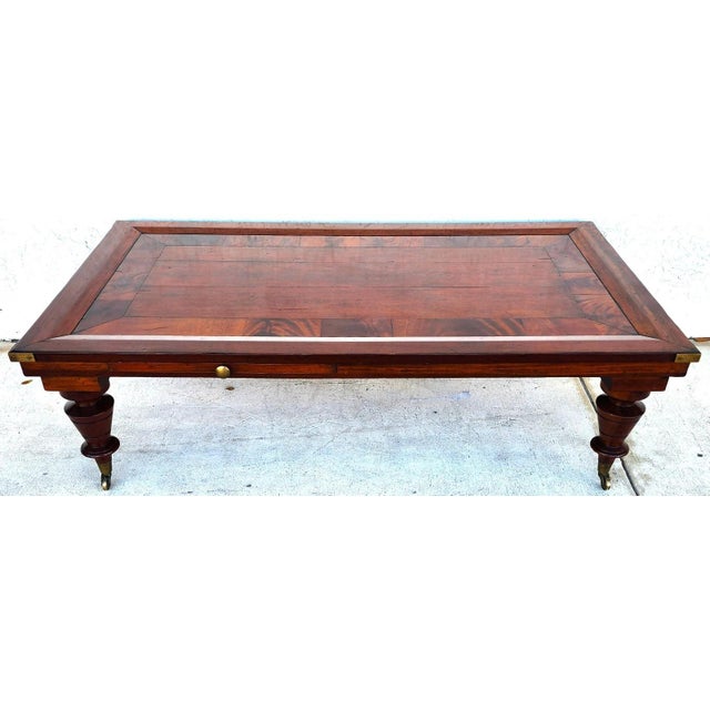 1980s MCM Vintage Wood Inlay Extendable Coffee Table Rolling For Sale - Image 5 of 17