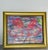 Mixed media abstract contemporary sketch Kissing Bunnies from Moon By nines series by Elia, in a gold tone frame.