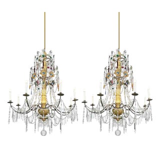 Italian Genoese Crystal 8-Light Chandeliers, 18th Century, Set of 2 For Sale
