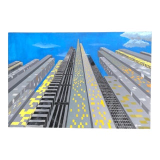 Vintage Original Skyscraper Painting Signed 1970’s For Sale