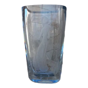 1940s Strombergshyttan Mid-Century Modern Ice Blue Vase, Engraved Sweden