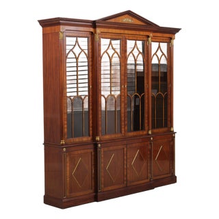 Kindel Neoclassical Mahogany Breakfront Bookcase For Sale