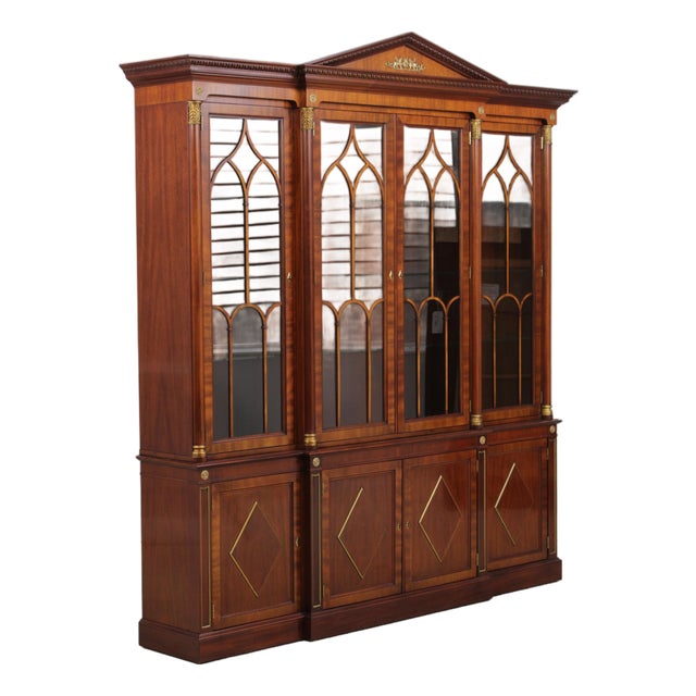 Kindel Neoclassical Mahogany Breakfront Bookcase For Sale