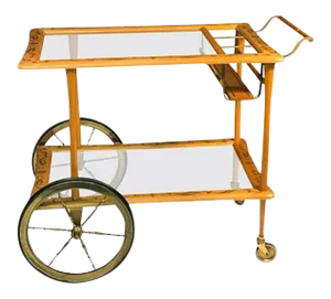 Italian Wooden Bar Cart With Hand-painted Design