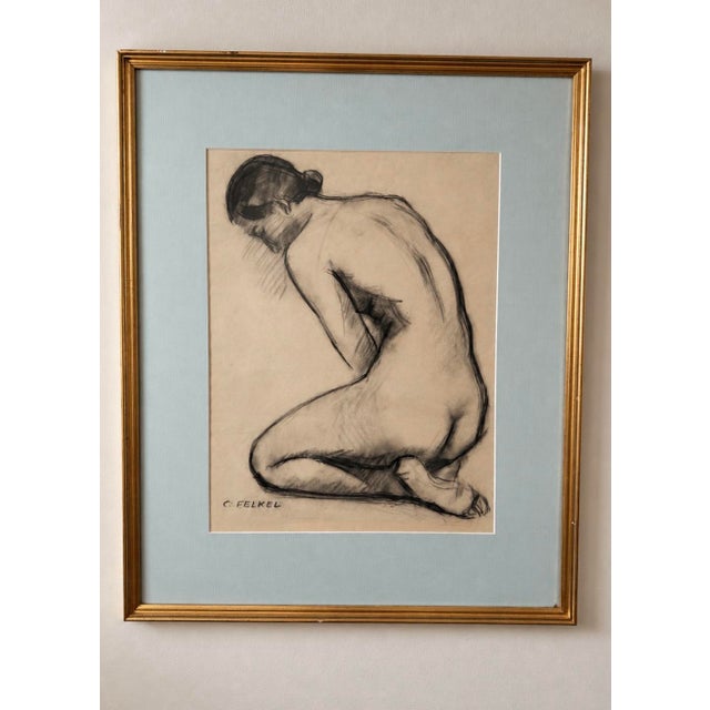 Black Carl Felkel, Female Nude Charcoal Drawing, Chalk and Charcoal, Framed For Sale - Image 8 of 8