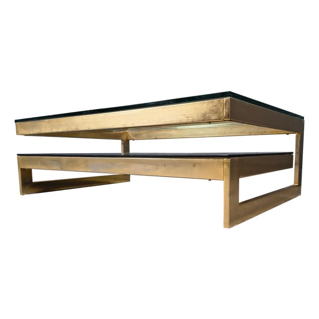 Vintage 23kt Gold Layered Two-Tier Coffee Table from Belgochrom, 1970s For Sale