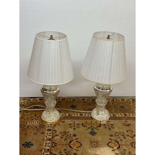 Stiffel Stiffel Cut Glass + Polished Brass Vintage Table Lamps, Pair For Sale - Image 4 of 12