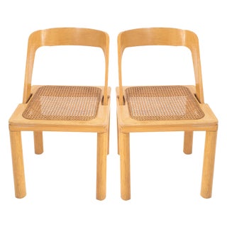 Set of Wood & Viennese Straw Chairs attributed to RB Rossana, Italy, 1970s For Sale