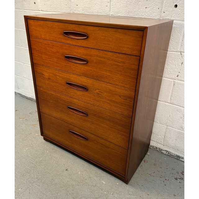 Henredon "Circa 60" Walnut Highboy Dresser from the desirable Linea collection, showcasing the clean architectural styling...