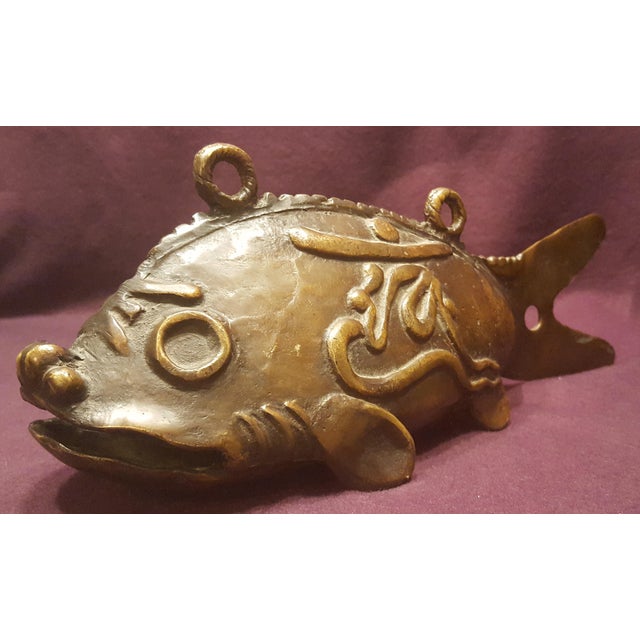 Cast Bronze Okimono Japanese Koi Fish Bell, Gong or Chime, Late Edo Period Figurine Sculpture