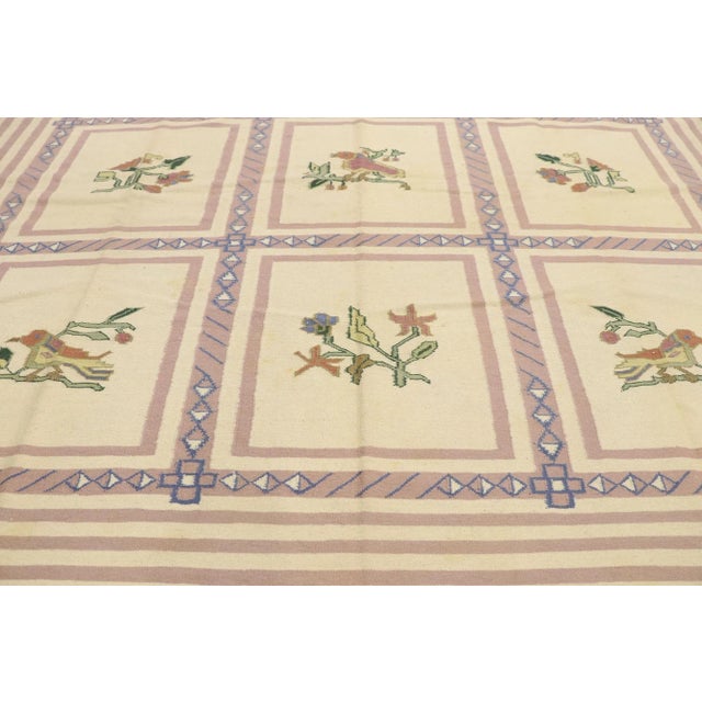 Vintage Oltenian Romanian Floral Kilim Rug - 09'03 X 11'08 For Sale - Image 4 of 10